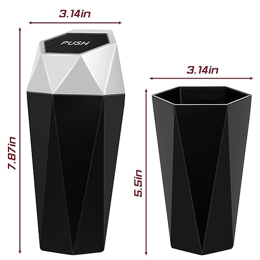 Car Trash Can with Lid, Mini Car Trash Cup with 30 Additional Trash Bags, Car Accessories for Interior, Leakproof Vehicle Garbage Bin for Car, Home, Office - 2 Packs, Silver