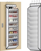 KEEPJOY 10 Tiers White Over Door Shoe Organizer Storage, Hanging Shoe Holder for Door with Large Deep Pockets, Fit 20-30 Pair