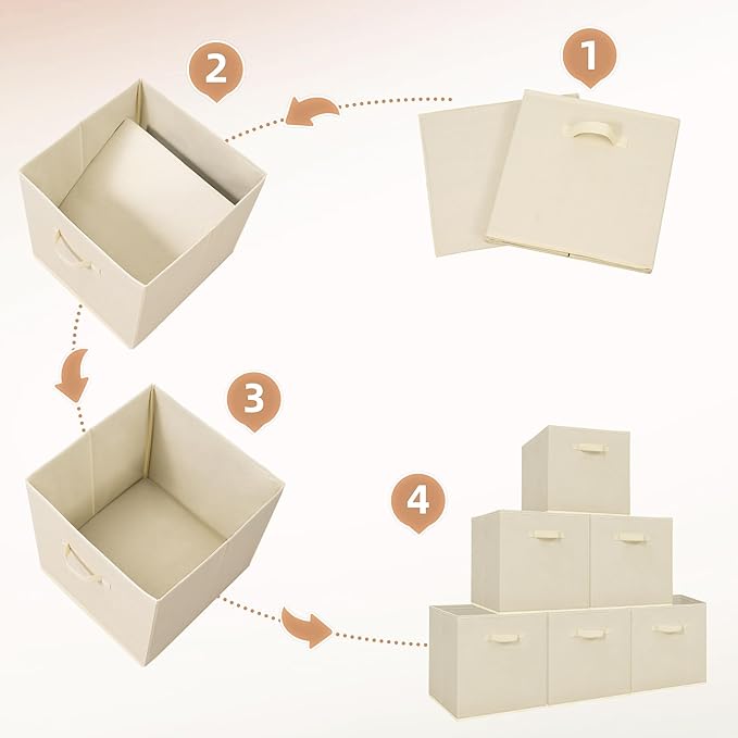 STORAGE MANIAC Storage Cubes, 13 Inch Collapsible Storage Bins with Handles, 6 Pack Fabric Foldable Bins for Organization, Du