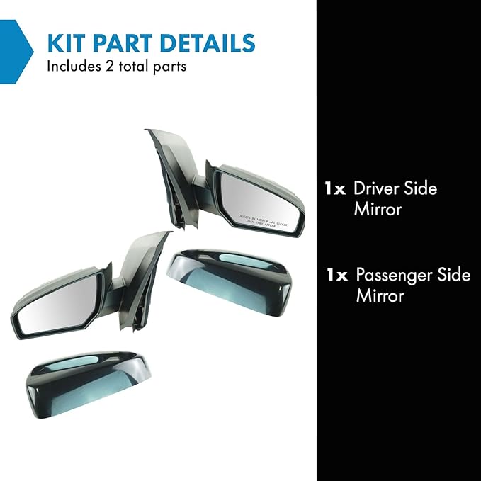 TRQ 2 Piece Driver and Passenger Side Mirror Assembly Set Electric Adjustment Non-Heated No Memory Black Compatible with 2007