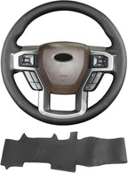 Hand Sewn Steering Wheel Cover,Fit for Ford F-150 2015-2020/F-250 F-350 F-450 F-550 2017-2021/F-600 2020-2021/F-650 F-750 2021,Non-Slip Breathable Microfiber Leather Steering Wheel Cover