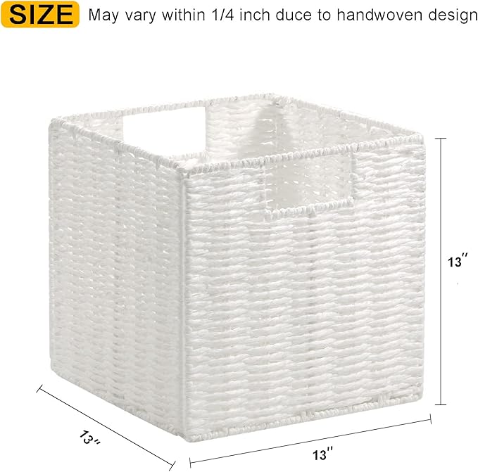 Vagusicc Wicker Storage Basket, Set of 2 Hand-Woven Wicker Baskets for Organizing, Foldable Cube Storage Basket Bins, 13 Inch