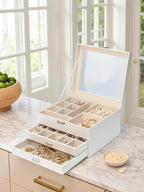 Clear Lid Jewelry Box,3 Layers Jewelry Organizer Large Multi-Functional Jewelry Storage Box with 2 Drawers,Jewelry Display Ca