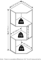Furinno ECON Corner Shelf, 3-Tier Corner Book Shelf, Storage Shelves, Display Rack, Bookshelf, for Organization and Storage, 