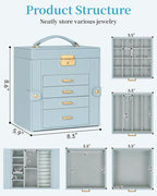 TORIBIO Jewelry Box for Women, Leather Jewelry Organizer with Mirror & Lock, 5-Tier Jewelry Storage Organizer with 4 Drawers 