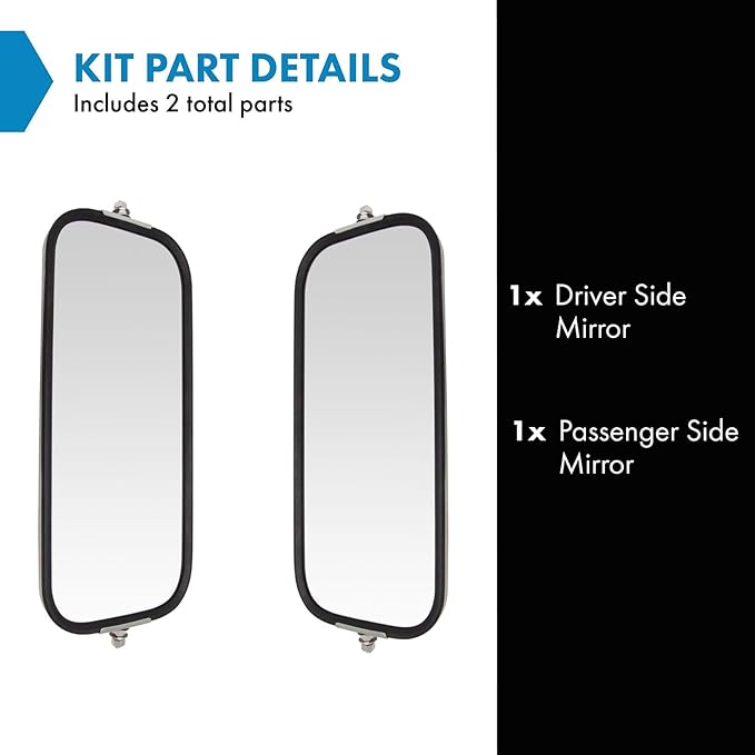 TRQ West Coast Mirror Set Peaked Back 16 x 7 Stainless Steel Driver and Passenger Side Compatible with 00–17 Ford F-650 60–79
