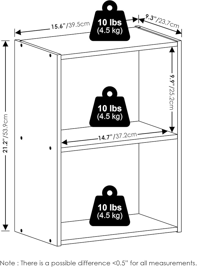 Furinno LUDER Book Shelf, 2-Tier Modern Bookshelf, Open Shelves Bookcase, 9" x 16" x 21", for Living Room, Bedroom, Home Offi