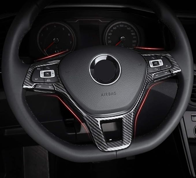 MAXDOOL Carbon Fiber Steering Wheel Cover Sequins Frame Trim Emblem for VW Volkswagen Jetta Passat e-Golf Golf Sportwagen Alltrack Arteon Atlas Tiguan Interior Accessories