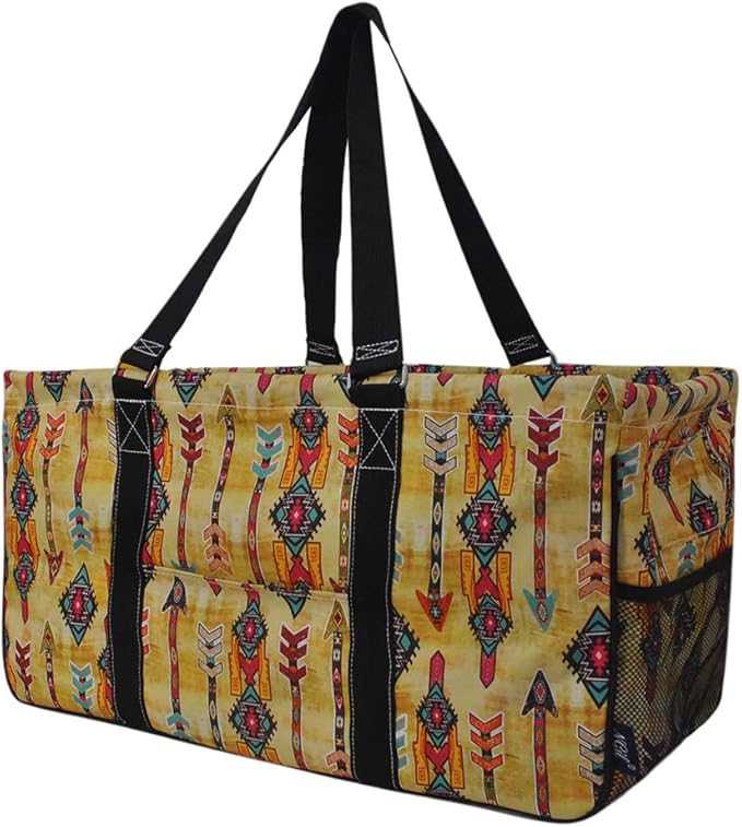 NGIL Extra Large Utility Tote Reusable Grocery Bag Oversized Collapsible for Groceries, Storage, Picnic, Beach (Boho Tribal-black)