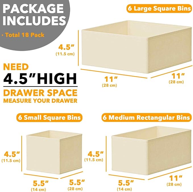SpaceAid Drawer Organizer for Clothes, 18 Pack Dresser Drawer Organizer Bins, Closet Organizers and Storage Dividers for Clot