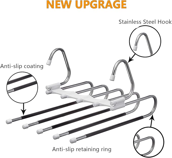Kalimdor Pants Hangers 2 Pack Space Saving Metal Closet Organizer,Clothes Pants Hangers,Anti-Slip Design,Closet Organizers an