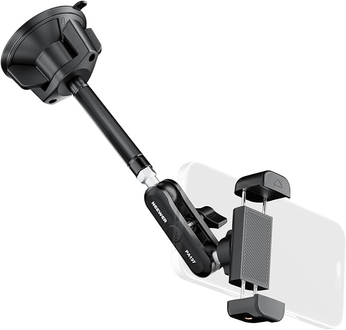 NEEWER Phone Holder for Your Car, 360° Rotating Vacuum Suction Cup Metal Cell Phone Mount Extended Magic Arm Compatible with iPhone Samsung for Windshield Skylight Navigation Video Recording, PA137