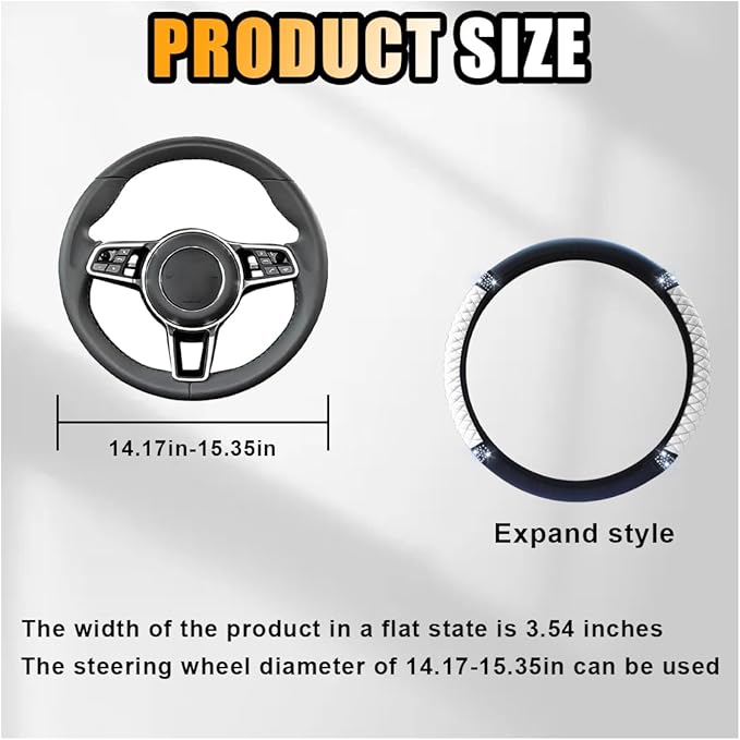 Bling Soft Leather Steering Wheel Cover, 15 Inch Colorful Rhinestones Auto Elastic Protector with Crystal Diamond for Women G