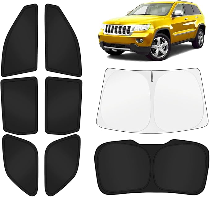 KUST Car Window Shades for Jeep Grand Cherokee 2011-2021 (Not for L) Windshield Sun Shade Side Window Cover UV Block Privacy Protection Accessories for Camping Blackout Rear Back Full Set 8PCS