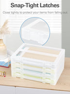 Denkee Large Paper Storage Box, 4 Pack Plastic Scrapbook Paper Storage Organizer with Handle for A4, 8.5 x 11 US Letter, Port