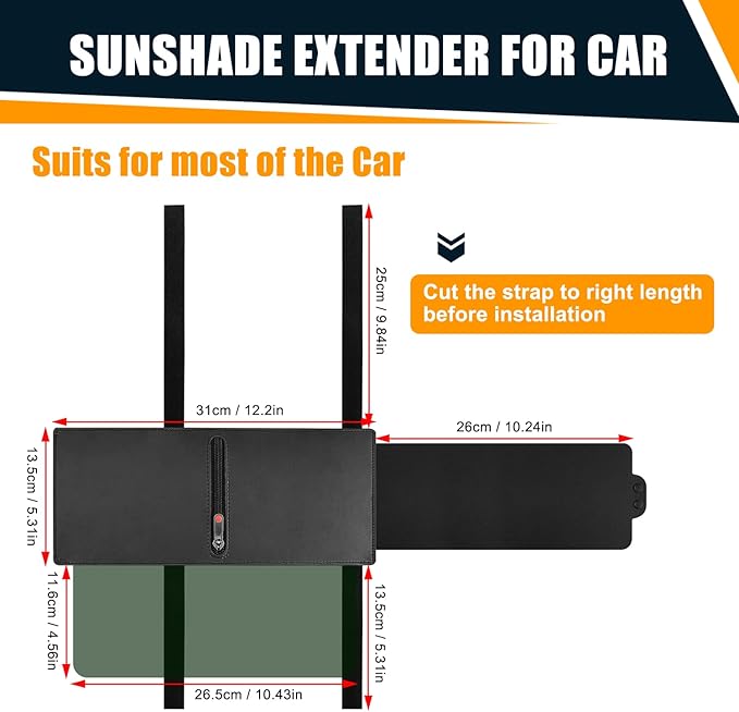 Veharvim Sun Visor Extender for Car (Polarized, Zipper Slider& Prevents Fingerprints, UV400, PC Lens), Visor Extender Attachment for Car Visor, Anti-Glare for Safe Driving (Passenger Side)