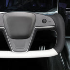 MEWANT Hand Stitched White Leather Steering Wheel Cover Wrap for Tesla Model S 2021-2023 / Model X 2021-2023 Steering Wheel Accessories