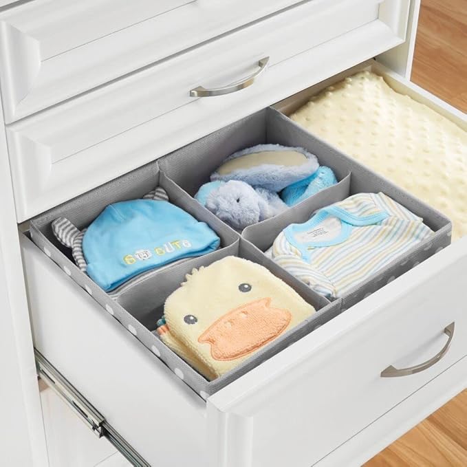 mDesign Soft Fabric Dresser Drawer/Closet Divided Storage Organizer Bins for Nursery - Holds Blankets, Bibs, Socks, Lotion, C
