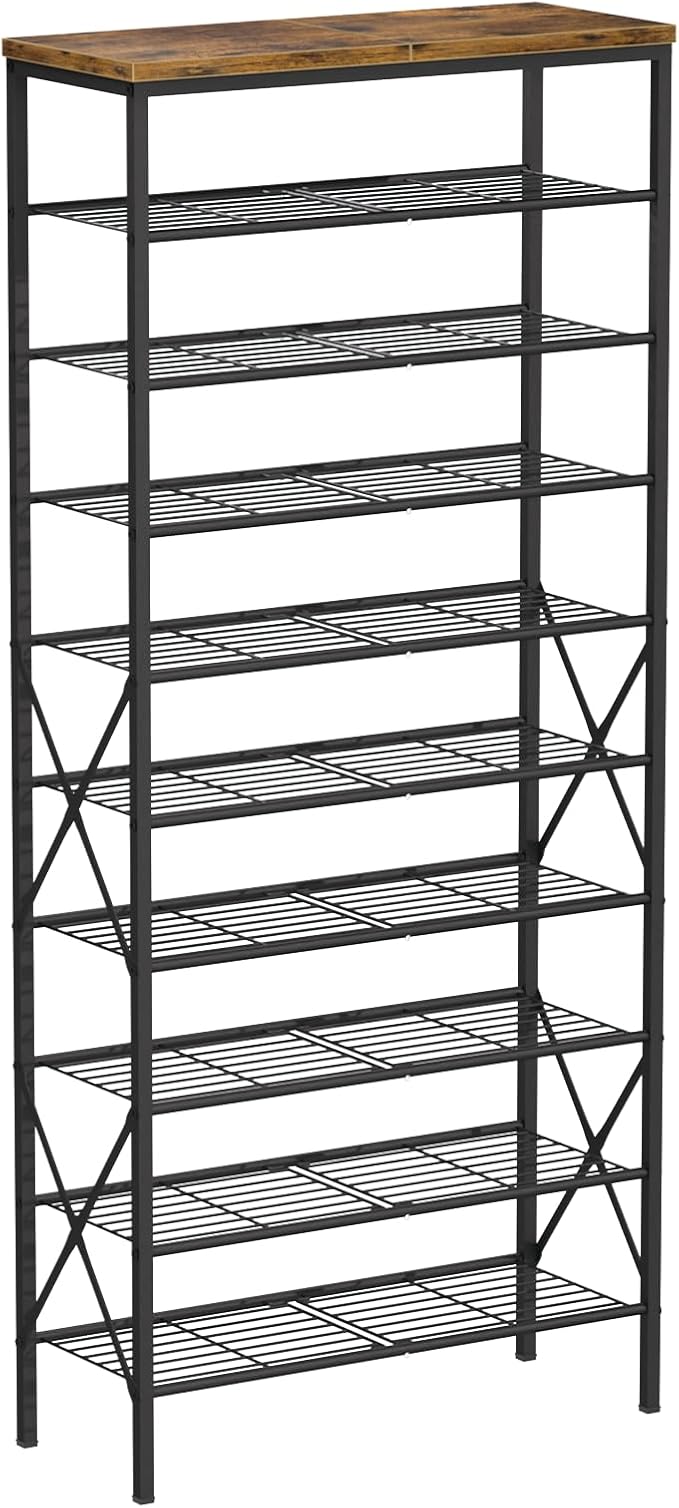 10-Tier Tall Shoe Rack, Large Capacity Shoe Shelf Holds40-45 Pairs, Shoe Shelf for Entryway, Hallway, Living Room, Rustic Bro