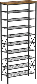 10-Tier Tall Shoe Rack, Large Capacity Shoe Shelf Holds40-45 Pairs, Shoe Shelf for Entryway, Hallway, Living Room, Rustic Bro