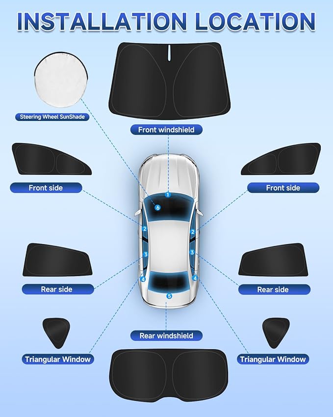 8PCS Window Shades for Crosstrek 2018-2023 Accessories – Full Coverage Sun Shade for Side Windows, Rear Triangular & Windshield – UV Protection & Privacy for Camping, Napping, Relaxing