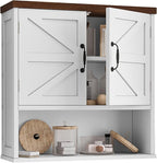 Bathroom Wall Cabinet with Barn Doors, Wall Mounted Bathroom Cabinet, Farmhouse Style, Adjustable Shelf, Wall Mounted Medicin