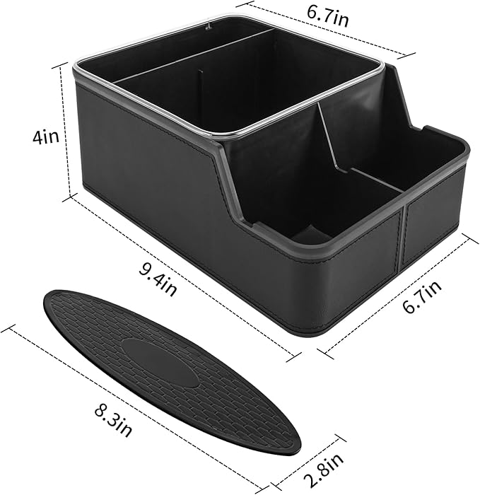 Car Storage Organizer Between Seats,Center Console Armrest Storage Box Back Seat Organizer with Small Compartment Car Interior Storage Box,Cup Holder Tray with Non-slip Mat(Black)
