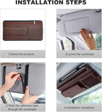 Car Sun Visor Organizer, Leather Sun Visor Pocket Organizer Case with Multi-Pocket Net Zipper, Suede Note Holder Car Visor Storage Pouch for Card Pen Sunglasses Document (Brown)