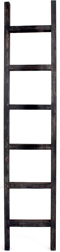 BARNWOODUSA Rustic Decorative Ladder - 100% Upcycled Wood (72" x 12" x 1.5", Smoky Black)
