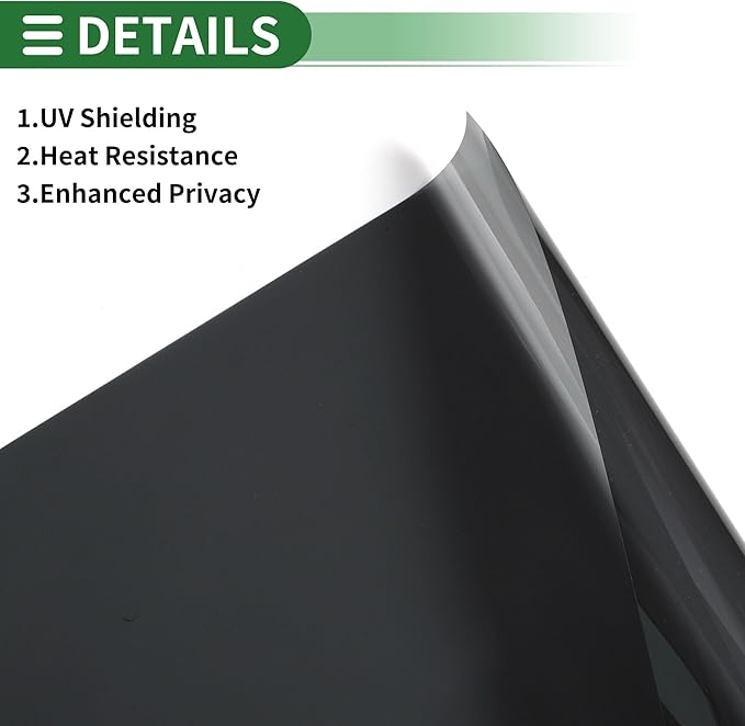 Motoforti Universal Car Window Tint Film Privacy Film 19.69 ft x 19.69 Inch Carbon 2 PLY PET Black 1 Pc VLT 34% IRR 45% UVR 93%