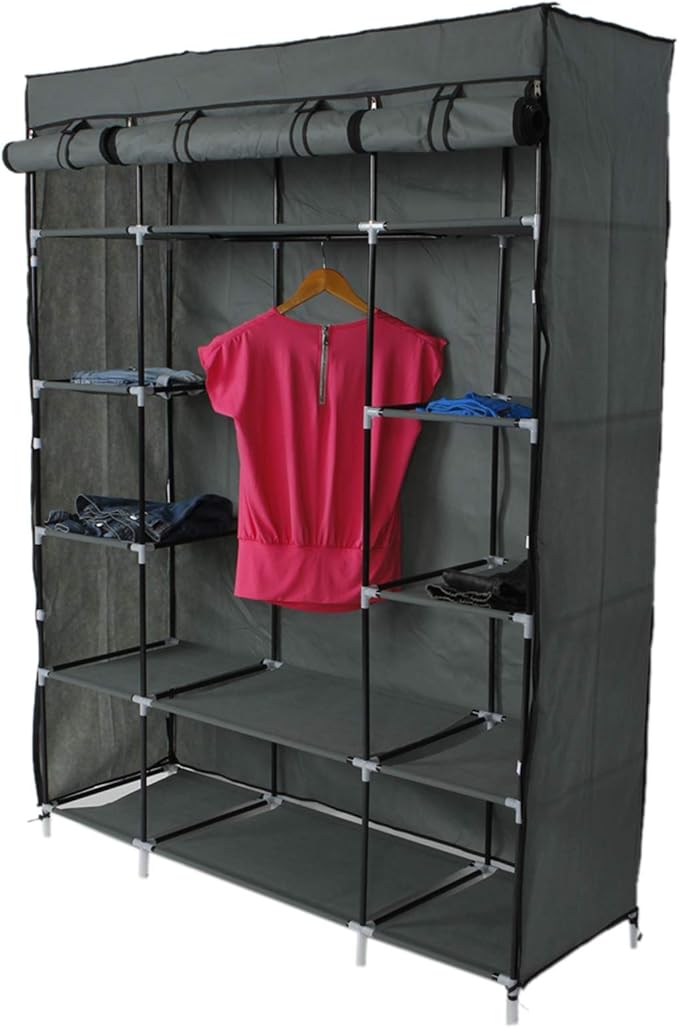 67" Freestanding Closet Organizer,Non-Woven Fabric Closet Wardrobe,Portable Covered Garment Rack,Steel Tube Wardrobe Clothes 
