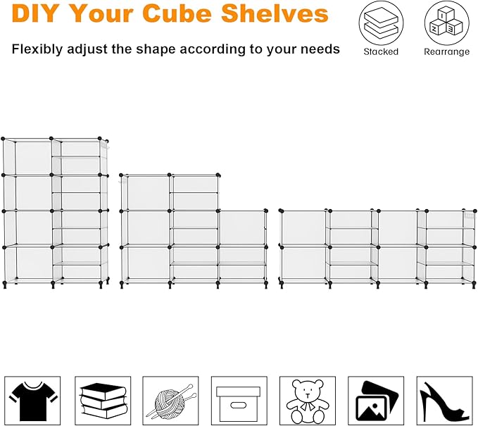 AWTATOS Closet Organizer 8 Cube Storage Shelves Clothes Organizers Closet Storage Stackable Cubby Shelving for Closet Bedroom