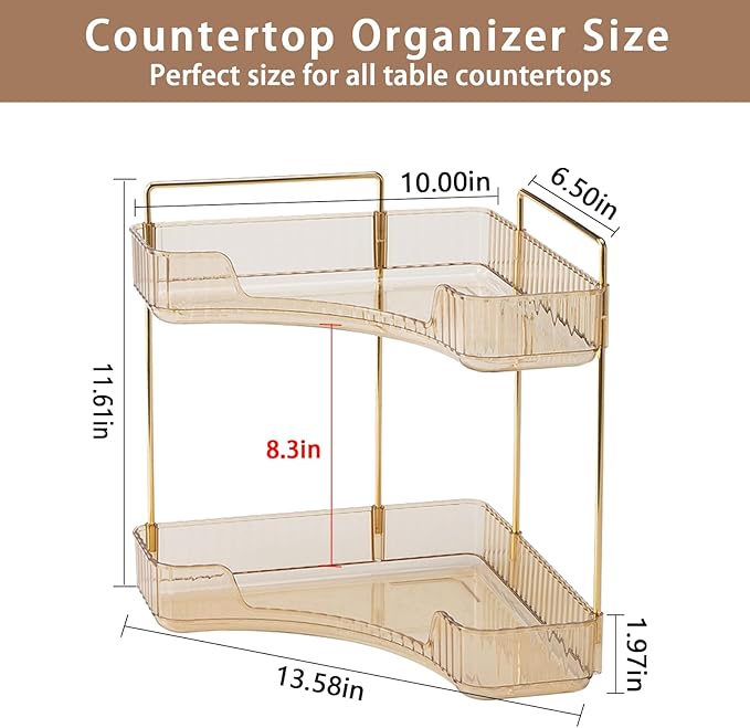 shuang qing 2-Tier Corner Bathroom Counter Organizer – Classic Storage Shelf for Makeup, Perfume & Toiletries, Space-Saving C