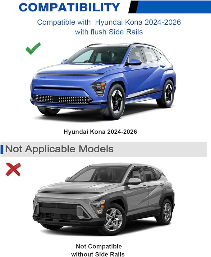 Roof Rack Cross Bars 220lbs Compatible with Hyundai Kona & Kona Electric 2024 2025 2026, Heavy Duty Aluminum Lockable Roof Rails Crossbars Black Rooftop Cargo Carrier Luggage