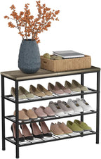 4-Tier Metal Shoe Rack with Wood Top - Durable & Space-Saving Shoe Organizer,Industrial Shoe Organizer Shelf Bench Storagefor
