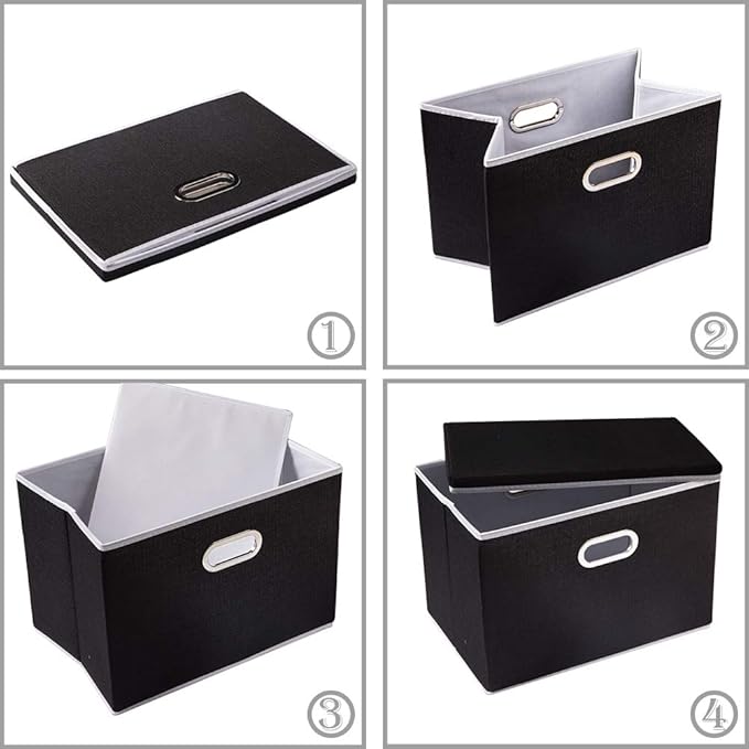 PRANDOM Extra Large Collapsible Storage Bins with Lids [3-Pack] Linen Fabric Foldable Storage Baskets Boxes Organizer Contain