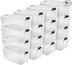 Sterilite 16-Pack Ultra Latching Box, Storage Bins with Lids, Clear Plastic, 116 Quart - Heavy-Duty Organizing Containers for