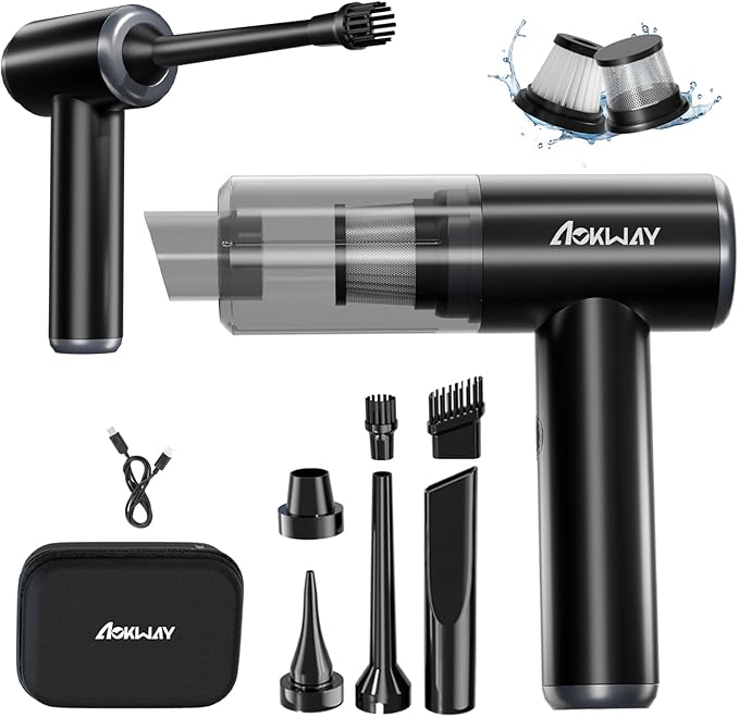 aokway Car Vacuum Portable Cordless 15000PA Powerful Suction, 7500mAh, 4-in-1, High Power Mini Vacuum Cleaner for Car, Home, 