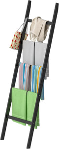 POXAKA Blanket Ladders for The Living Room, 5-Tier Blanket Holder, Wall-Leaning Blanket Rack, Ladder Shelves, Wooden Quilt La