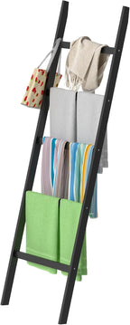 POXAKA Blanket Ladders for The Living Room, 5-Tier Blanket Holder, Wall-Leaning Blanket Rack, Ladder Shelves, Wooden Quilt La
