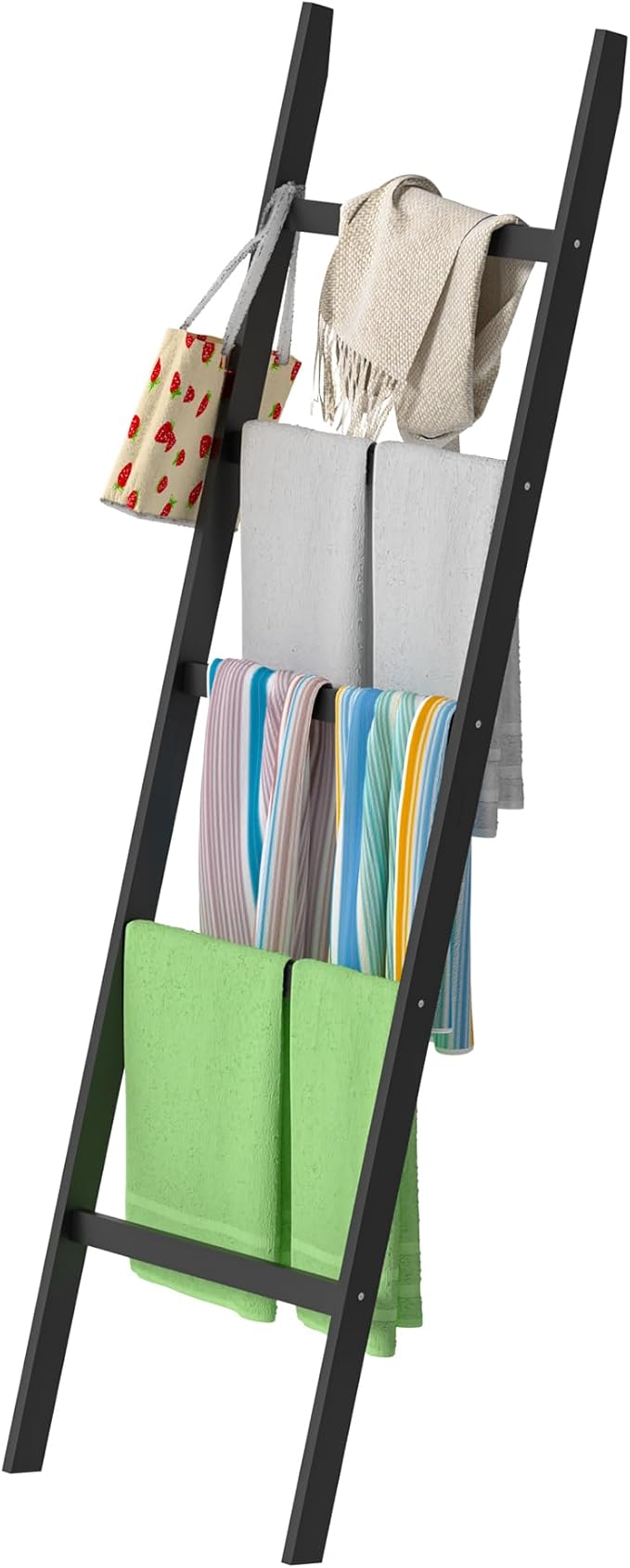 POXAKA Blanket Ladders for The Living Room, 5-Tier Blanket Holder, Wall-Leaning Blanket Rack, Ladder Shelves, Wooden Quilt La