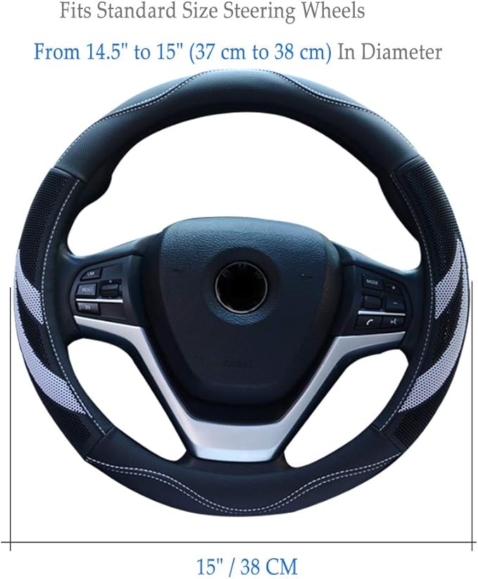 Alusbell Microfiber Leather Steering Wheel Cover Breathable Auto Car Steering Wheel Cover for Women and Men Universal 15 Inch