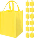 12 Pack Heavy Duty Reusable Grocery Bags - Large Shopping Totes Reinforced Handles, Holds 40 lbs, Foldable and Washable (Yellow)