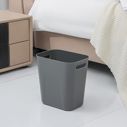 UUJOLY Plastic Small Trash Can Wastebasket, Garbage Container Basket for Bathrooms, Laundry Room, Kitchens, Offices, Kids Rooms, Dorms, 3.5 Gallon, Dark Grey, 2 Pack