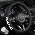 Leather Steering Wheel Cover with a Rubber Inner Ring fit for 14-15 Inch Breathable Lightweight Easy to Install Compatible wi
