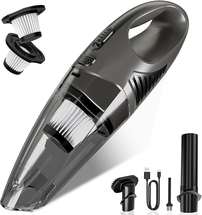 Handheld Vacuum Cordless, 11KPA Strong Suction & 25 Mins Runtime Brushless Motor, Rechargeable Car Vacuum Cleaner with 2 HEPA