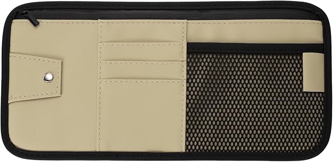 PATIKIL 1Pcs Car Sun Visor Organizer, 12.8 x 6.5 Inch PU Leather Vehicle Storage Pouch Holder for Sunglasses Card Pen Driver License Car Accessories, Beige