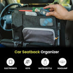 Luno Backseat Car Organizers - Travel Organizer for Road Trip Essentials w/iPad Holder, Snap-On Pouch, Bottle Slot & G-Hooks for Road Trip & Camping - Seat Protector & Organizer Fits All SUVs & Cars