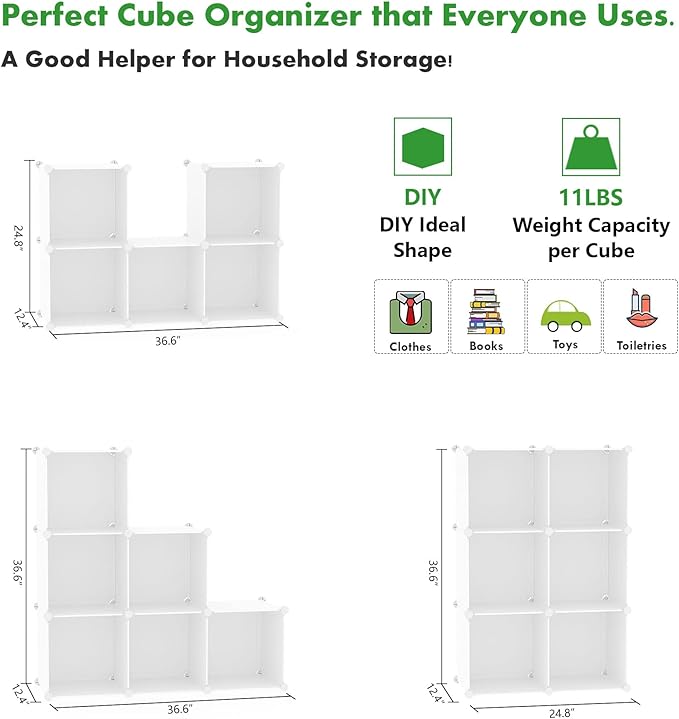 C&AHOME 6-Cube Storage Organizer, Stackable Storage Cubes Shelves, Portable Bookshelf, Plastic Clothing Storage Closet Organi