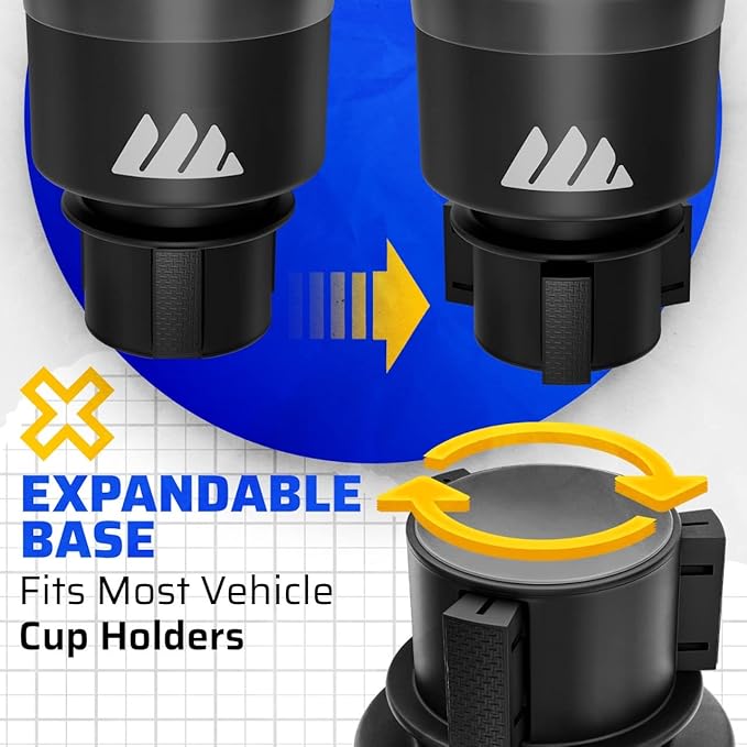 Integral Hydro Expander - Car Cup Holder Expander Organizer with Adjustable Base - Rubber Tabs Hold Most 32 - 40 oz Bottles a